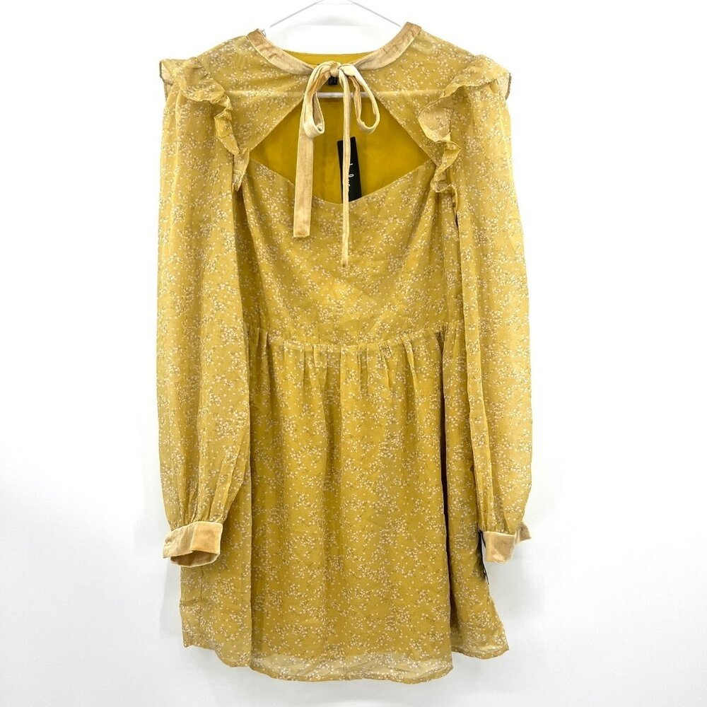NWT Lulu's Posh Impression Yellow Floral Print Tie Dress Women's XL
